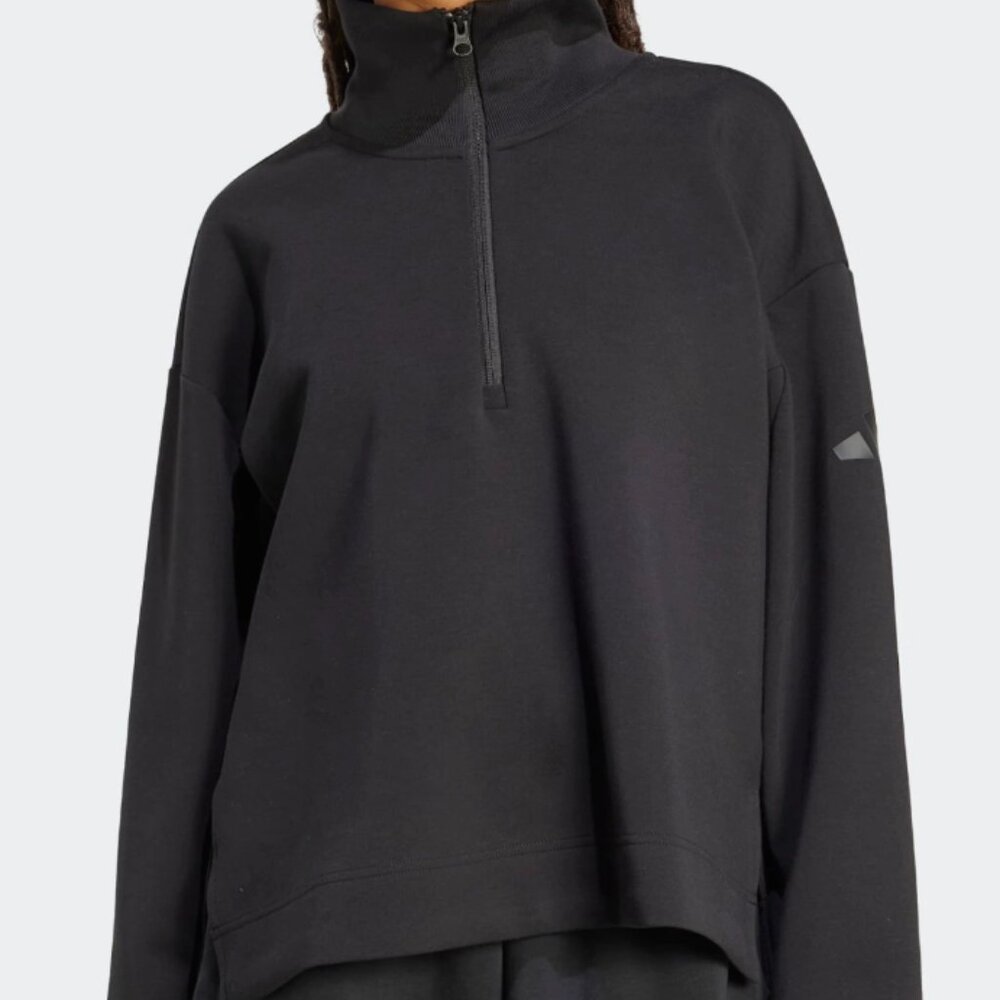ADIDAS WOMEN'S SOFT LUX QUARTER-ZIP BLACK PULLOVER SWEATSHIRT- SIZE XL